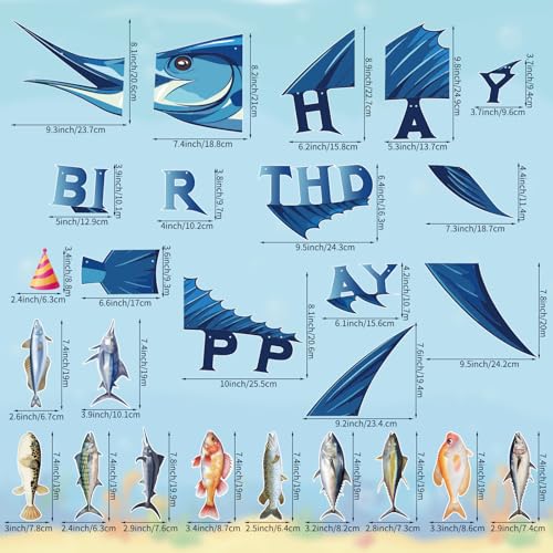 Image of Hooqict Shark Happy Birthday Banner Fishing Birthday Decorations Fish Party Banner Garland Sign for Boys Men Fisherman Sea Ocean Themed Shark Birthday Party Decorations