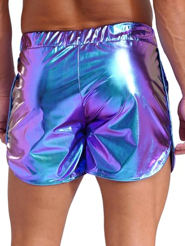 Lejafay Mens Metallic Shorts Sexy Shiny Sparkly Rave Outfit Holographic Booty Shorts with Pockets2