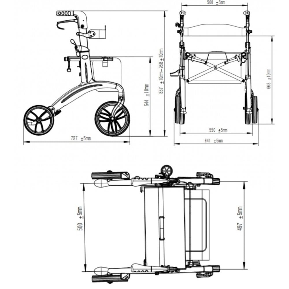 Deambulatore Rollator pieghevole DAYTONA. Struttura in carbonio, freni + borsa porta oggetti. Peso 7 Kg -Portata 136 kg -INTERMED Ra-176