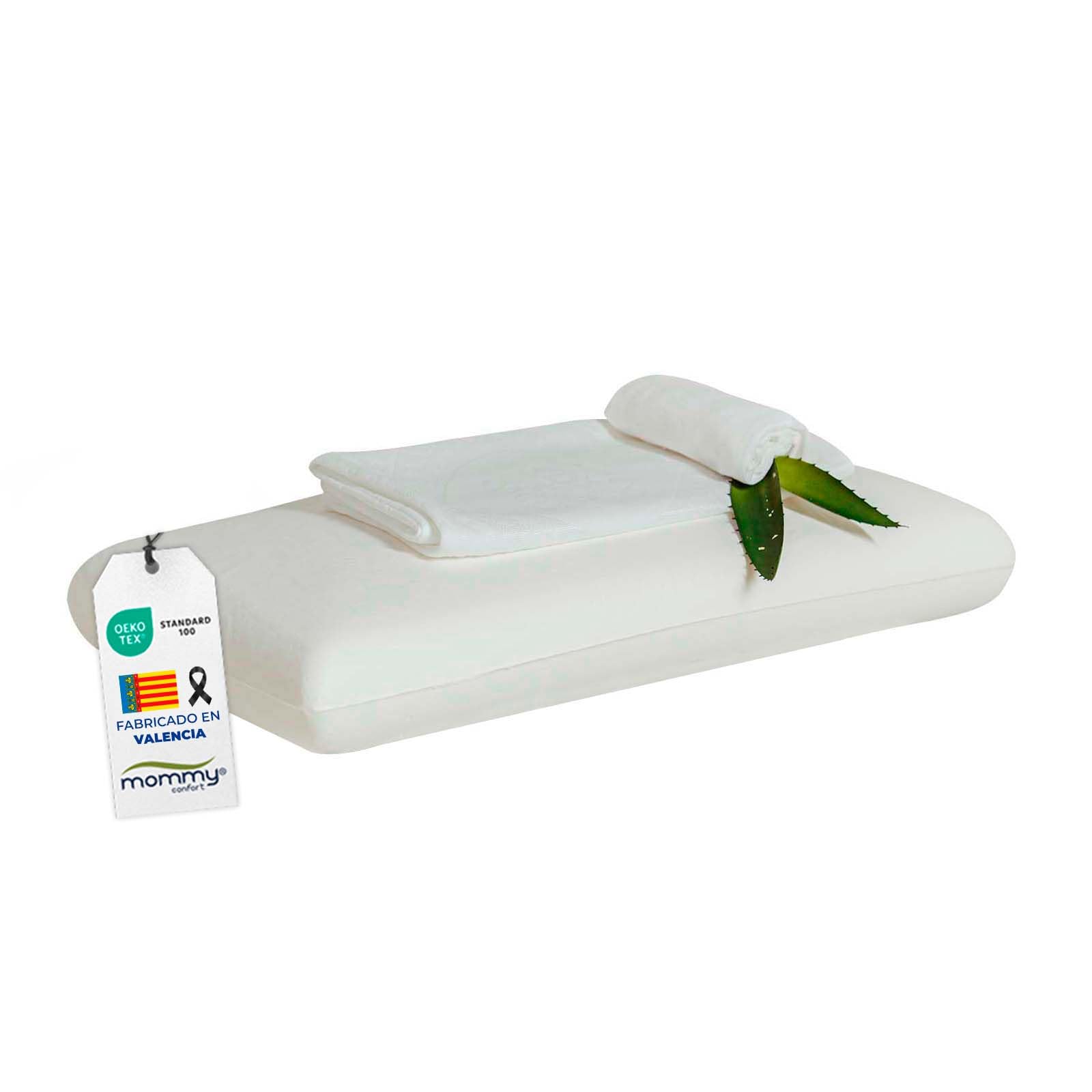 MOMMY CONFORT - Almohada Viscoelastica 90 cm - Funda Lavable Aloe Vera Plus Confort - Almohadas Viscoelasticas Adaptable al Cuello - Doble Funda con Cremallera, Termoreguladora, Fabricada en Valencia