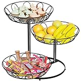 Simple Trending 3-Tier Fruit Basket Bowl Vegetable Organizer, Removable Snack Storage, Metal Wire Basket for Bread Produce, Black