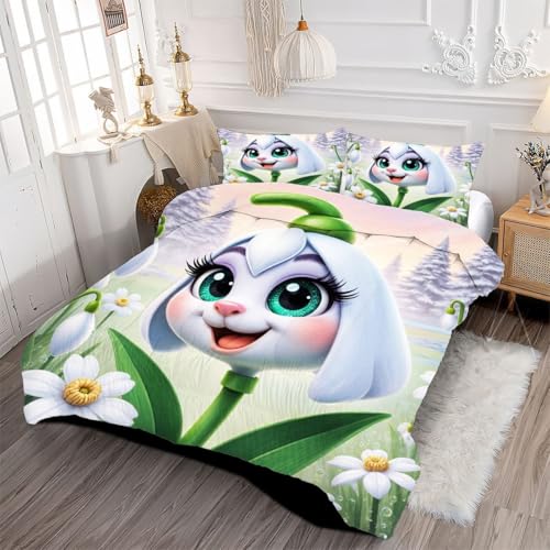 Parure de Couette 240x260 cm en microfibre avec impression fleurs adorables