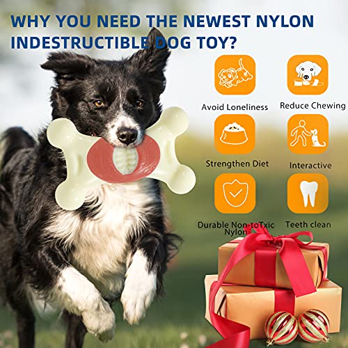 Frledm Dog Chew Toy For Aggressive Chewers-Indestructible Dog Toys Real Bacon/Beef Flavored,Nylon Durable Dog Teething Chew Toys Bones For Large/Medium/Small Puppies #TOP4