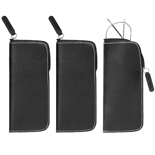 Hifot Funda Gafas Cuero 3 Piezas, Portátil Funda De Gafas Suave Con Cremallera, Pu Lectura Estuche Para Gafas