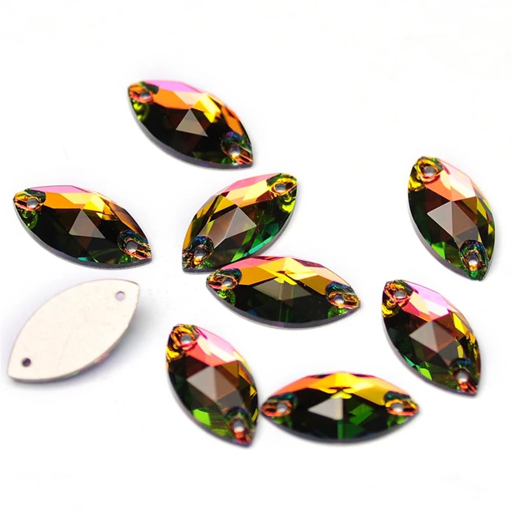 Przezroczyste szkło, kryształowy kamień, Navette Płaskie szklane koraliki z tyłu, do szycia, kryształki, kamienie i kryształki(Fuchsia,6x12mm 144Pcs)