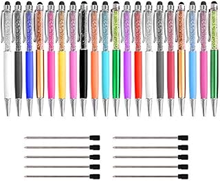 PUDSIRN 20Pcs Crystals Capacitive Touch Screen Stylus, 2-in-1 Rhinestones Retractable Ballpoint Pen with 10Pcs Replacement Refills for iPhone, iPad, Note and School Office Supplies (Black Ink)