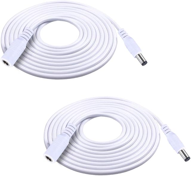 XINYUWIN 2 Pack 12ft/3.6M 2.1mm x 5.5mm Male to Female DC Extension Cable 20AWG White for 5V 12V 24V Wireless Security/CCTV/IP Camera Standalone DVR, LED Strip String Light, Vive VR Base Stations