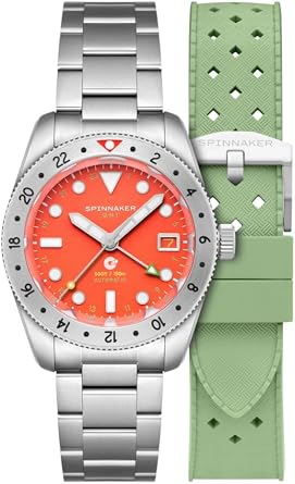 Spinnaker SP-5157-33 Croft 39 GMT Automatic Watch Automatic 15 ATM Waterproof Sapphire Crystal Red Dial Mens
