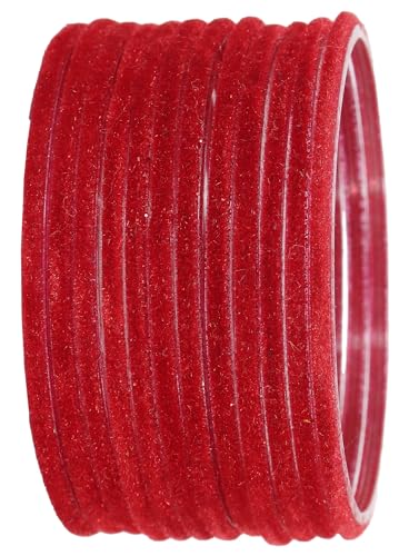 Image of NMII Glass Velvet Bangles Set For Women and Girls | Plain Glass Bangles | Velvet Chudi | Simple Bangles For Women | Stylish Glass Bangles- Set of 24