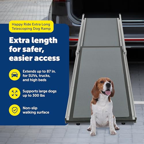 PetSafe Happy Ride Compact Telescoping Dog Ramp - Portable Pet Ramp for Cars, Trucks & SUVs with Adjustable Sizing - Non-Slip Design - Lightweight Pet Mobility Assistance - Extra Long