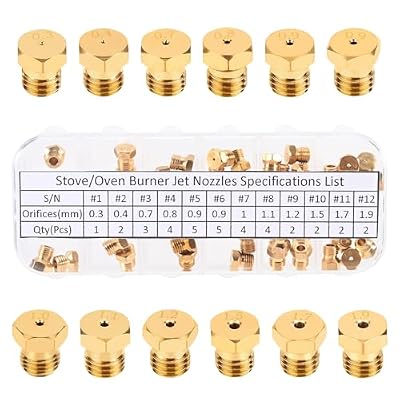 STPCTOU Range Stove Oven Orifice Conversion Kit Propane Lp Natural Gas Brass Jet Burner Nozzle Replacement Parts 0.3/0.4/0.7/0.8/0.9/1.0/1.1/1.2/1.5/1.7/1.9mm Total 36PCS?M6x0.75 mm Gas Spray Tip