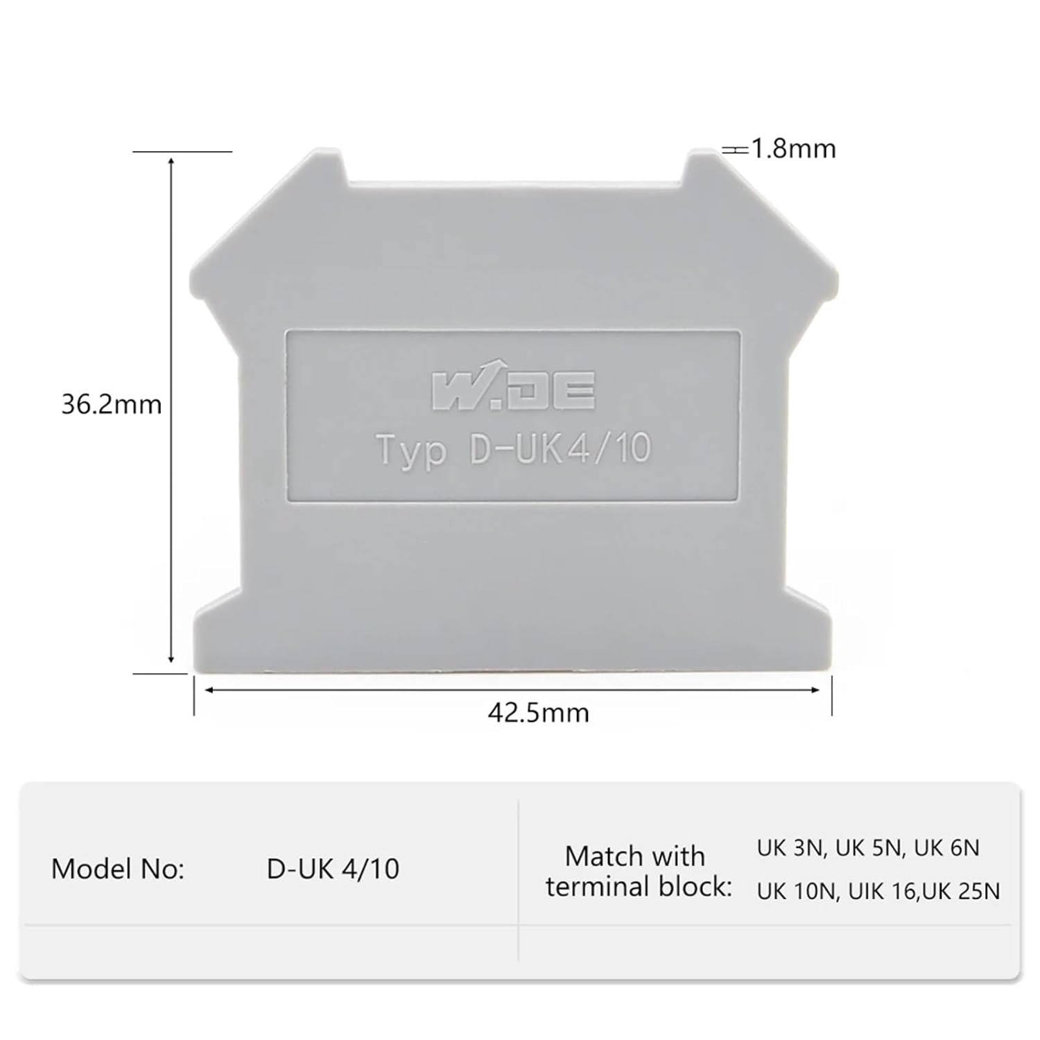 10Pcs D-UK4/10 Terminal Block Partition Plate Insulation Barrier for DIN Rail System
