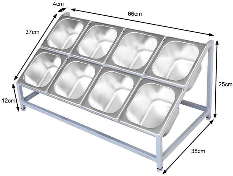 Stainless Steel Pizza Topping Station, 2-Tier Inclined Organizer Shelf Condiment Containers, Condiment Server for Home Kitchen Buffet Server Table Cafeteria (Silver a)