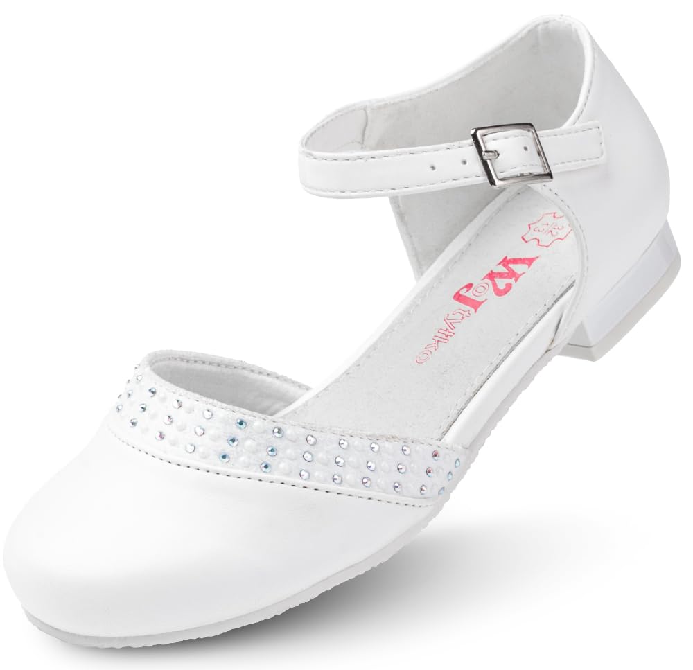 WK Mädchen Schnallenverschluss Halbschuhe mit Lederinnensohle | Kommunion | Elegant | Für eine kleine Prinzessin