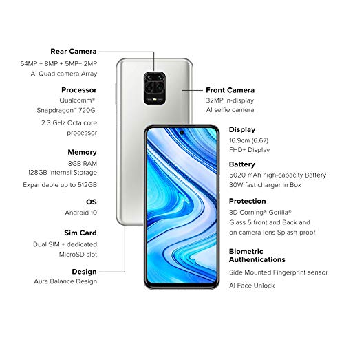 Image of (Refurbished) Redmi Note 9 Pro Max (Glacier White, 8GB RAM, 128GB Storage) - 64MP Quad Camera & 8