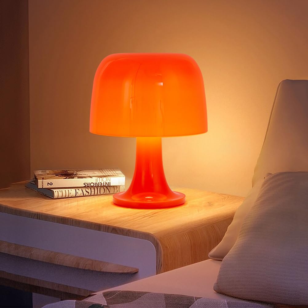 EaEa Lampa stołowa w kształcie grzyba w kolorze pomarańczowym LED Lampa stołowa do sypialni z akrylu Z regulacją jasności 3000K-6000K Lampa nocna USB Lampa nocna w stylu retro do salonu lub hotelu