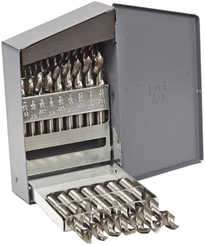 Cleveland C70368 29 Piece High Speed Steel Heavy-Duty Screw Machine Length Drill Bit Set, Uncoated (Bright) Finish, Round Shank, Spiral Flute, 135 Degrees Split Point, 1/16" to 1/2" Size