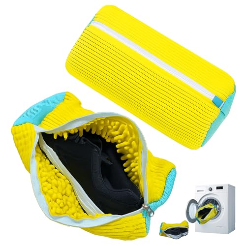 Shoe Washing Machine Bag – 2PCS Reusable Laundry Shoe Bag for Washer & Dryer – Zipper Plush Sneaker Cleaning Bag for Shoes, Gym, Tennis, Boots & Delicate Footwear