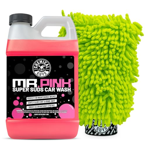 Image of Chemical Guys Mr. Pink Super Suds Car Wash Soap Plus Chenille Premium Microfiber Wash Mitt Bundle Kit, High Foaming Pink Shampoo And Scratch Free Wash Mitt For Cars Trucks SUVs Daily Drivers, 64 Fl Oz