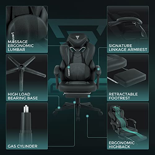 Vigosit Gaming Chair- Gaming Chair With Footrest, Mesh Gaming Chair For Heavy People, Ergonomic Reclining Gamer Computer Chair For Adult, Big And Tall Office Pc Chair Gaming With Massage (Dark Grey) #TOP6