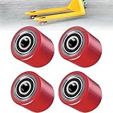 AmoreTempo 4 Stück Hubwagenrollen Polyurethan 80 x 70 mm PU Laufrolle Achse 20 mm inkl Kugellager Rollen Gabelhubwagenrolle Lastrolle für Hubwagen Ersatzrollen, Max. Belastung 600 KG Rot