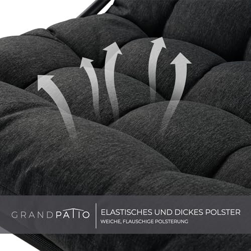 Grand patio schaukelstuhl Outdoor mit Kissen, Schaukelliege Wetterfester Relaxstuhl aus Metall für Garten, Wohnzimmer, Hof, Terrasse und Balkon, bis 150 kg Belastbar - Schwarzgrau