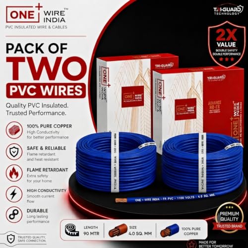 Image of 90m PVC Copper Electrical Wire (Pack of 2), Blue, 4.0 mm