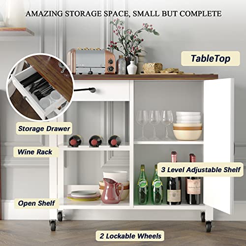 4 Ever Winner Kitchen Island On Wheels, Farmhouse Kitchen Island With Adjustable Shelf, Wine Rack, Storage Drawer, Small Kitchen Cart For Kitchen, Dining Living Room, White #TOP1