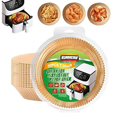 50PCS Air Fryer Liners, Non-Stick Oil-Proof Air Fryer Paper Liners, Water-Proof Air Fryer Disposable Paper Liner, Air Fryer Paper for Air Fryer, Baking, Cooking, Microwave Oven, 20cm 8inch Cover