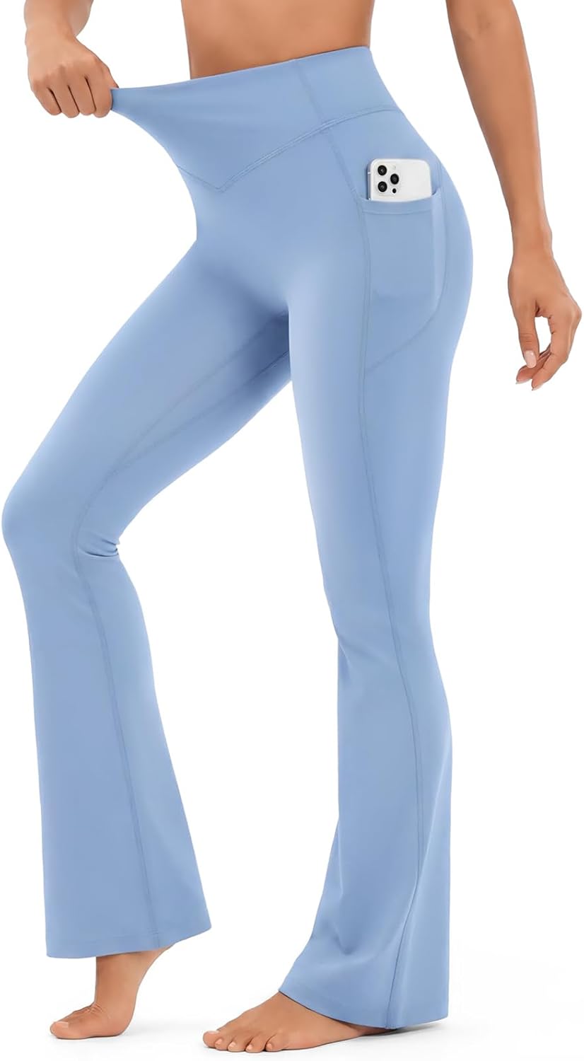 Scrunch Butt Flare Leggings with Pockets for Women High Waist Lifting Leggings No Front Seam Yoga Pants for Workout