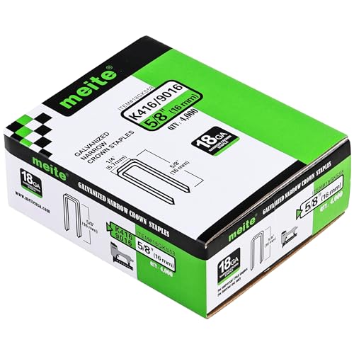 meite 18 Gauge 1/4-Inch Narrow Crown Staples, 5/8-Inch Length Heavy Duty Galvanized Upholstery Staples for Electric or Pneumatic Narrow Crown Staple Guns (4,000 PCS)