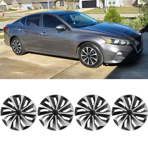 DEERMOTO Hub Caps 16Inch Set of 4,PP Plastic Silver & Black Universal Hubcap,Wheel Covers for Cars,Fits Most Cars,Mazda3 Ford Toyota VW Chevy Nissan Honda Mazda Dodge