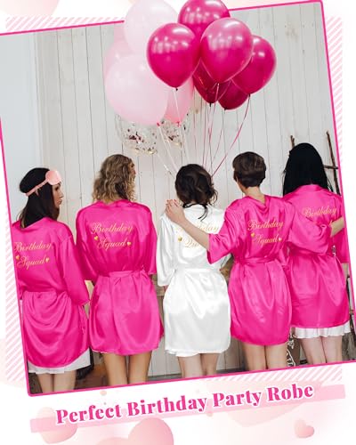 Image of Neer 21 Pcs Women Birthday Party Robe Set Queen Squad Kimono Satin Bathrobes with Eye Mask and Scrunchie for Birthday