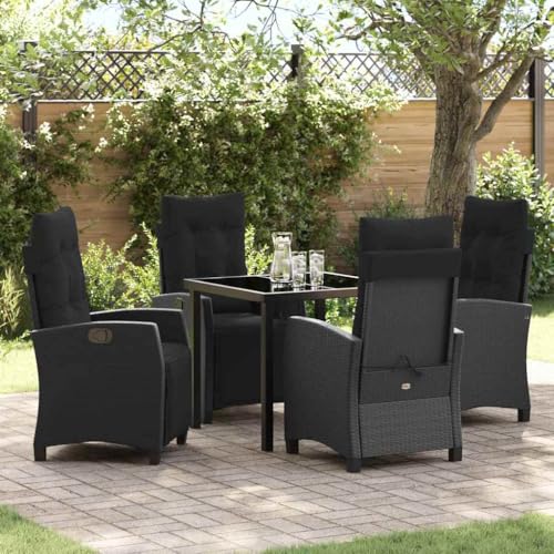 Frdhee Silla de jardín, juego de comedor de 5 piezas, color negro, polirratán, muebles de balcón para terraza, balcones, bordes de piscina