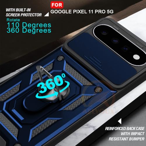 Image of Armor Bumper Back Cover Case for Google Pixel 11 /11 pro 5G Rotating Camera Cover, Ring Holder & Kickstand | Heavy Duty & 360 Degree Protection Back Cover for (Black)