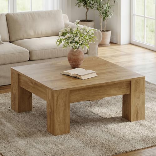 Tribesigns 39.4' Square Coffee Table for Living Room, Modern Farmhouse Wood Coffee Table with Thick Sturdy Legs, Large Square Center Table with Spacious Tabletop