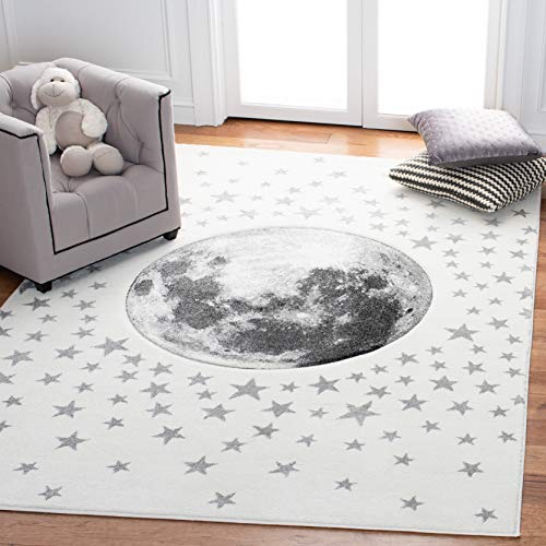 Image of SAFAVIEH Carousel Kids Collection Area Rug - 6'7" x 9', Ivory & Grey, Non-Shedding & Easy Care, Ideal for High Traffic Areas for Boys & Girls in Playroom, Nursery, Bedroom (CRK135A)