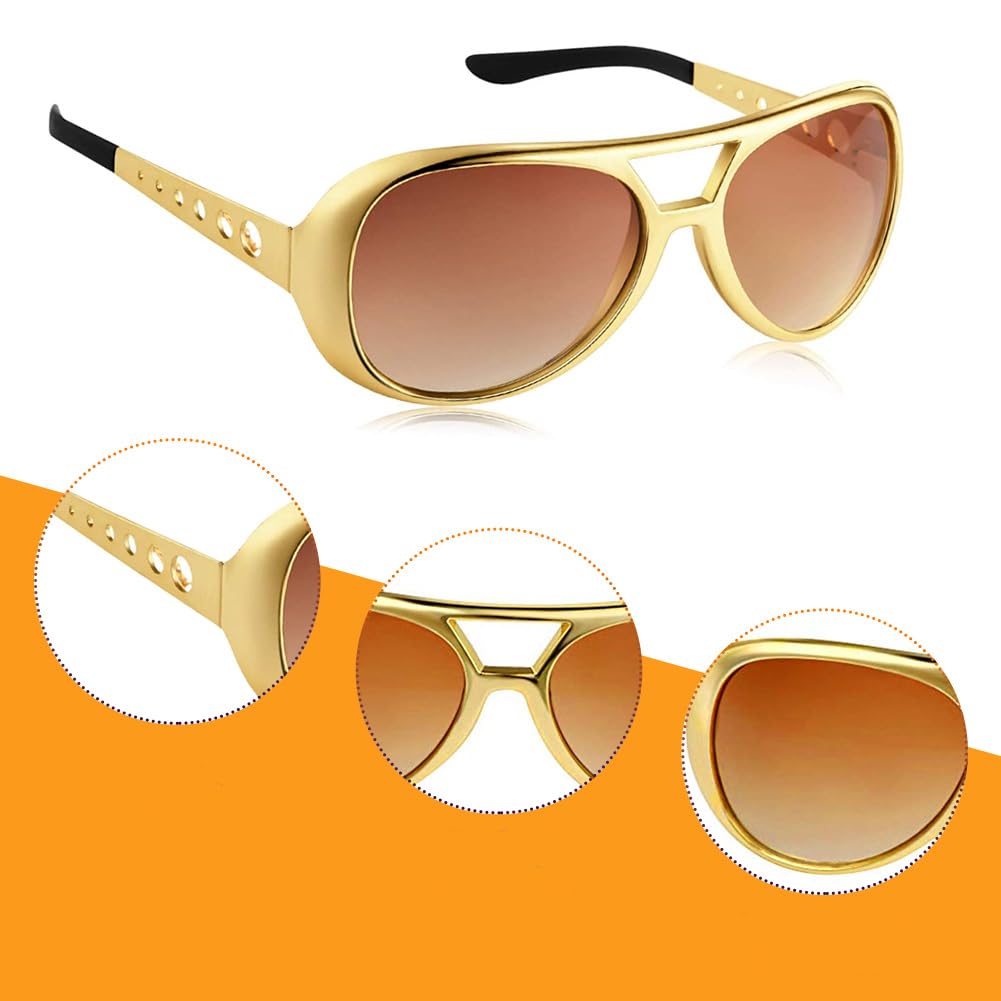 5 pcs Disco Hippie Costume 70s/80s Hippy Fancy Dress Accessories, 70s 80s Afro Hippy Wig/Hippie Funky Sunglasses/Fake Gold Bracelet/Disco Necklace/Fake Mustache for Kids Mens Women - Image 4