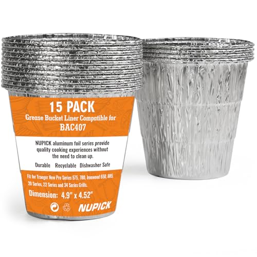 NUPICK 15 Pack BAC407 Grease Bucket Liner Compatible for Traeger Pro Series 575/780 22/34 Series Ironwood 650/885 Grills Grill Accessories for Traeger 4.9 x 4.5