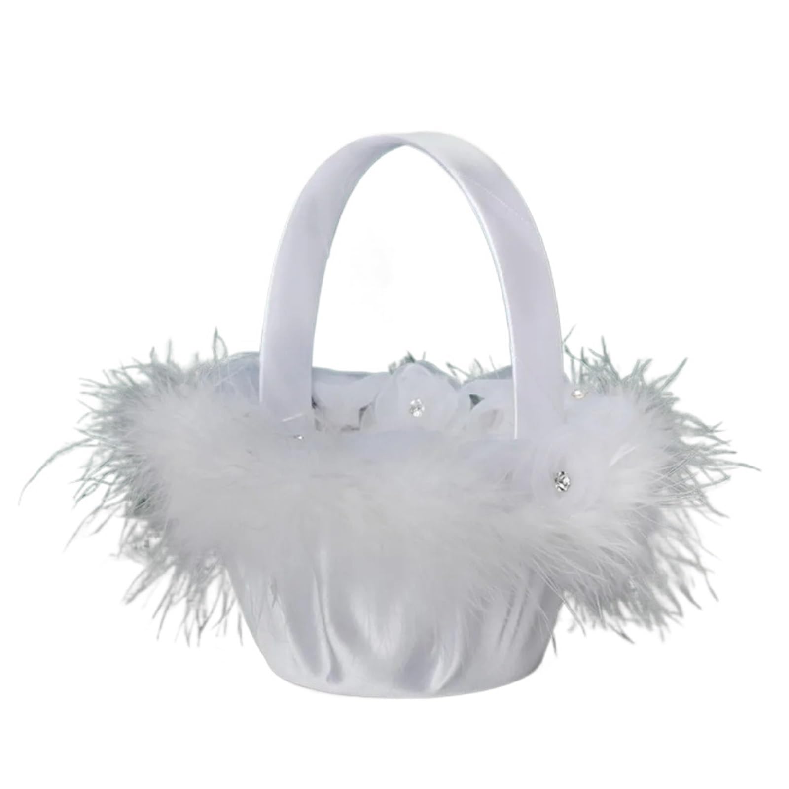 Flower Girl Bow Basket Satin Lace Beaded Feather
