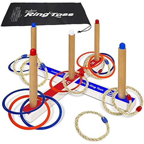 Ring Toss Game for Kids, Fun Ring Tossing Outdoor Game Set Carnival Games Set Indoor & Outdoor Game for Family and Friends with 16 Rings (8 Rope Rings, 8 Plastic Rings) Cover