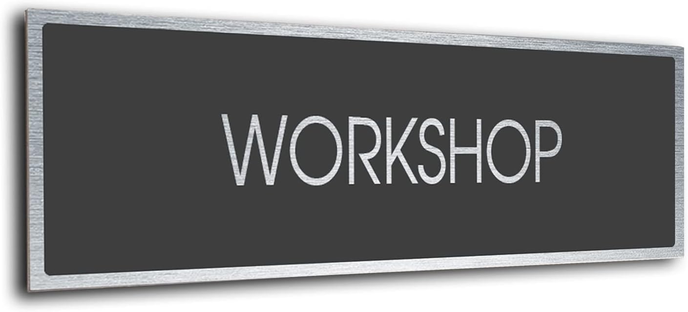 Workshop Door Sign, Modern Brushed Metal Door Sign, Business Sign, Rust and Maintenance Free - DMDGS-2210495-7x2 Inches