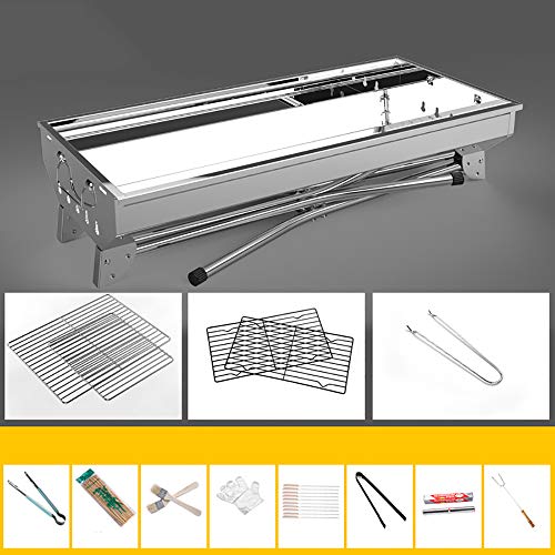 Grill, Klappbarer Holzkohlegrill-Schreibtisch, Tragbare Grillplatte Für Den Außenbereich, Edelstahlgrill Für Den Picknickgarten Camping