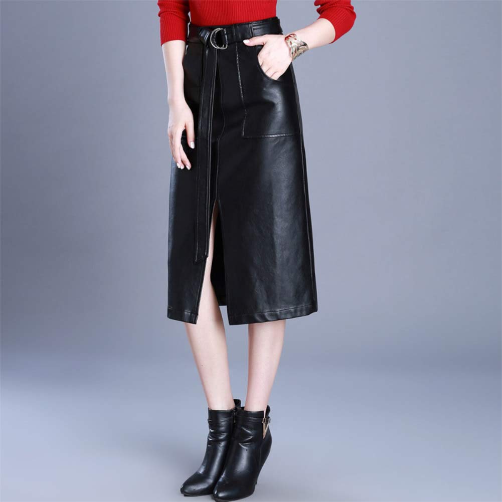 E-girl E3270 - Gonna da donna in PU e pelle, linea A Midi Rock Nero 44 EU/4X-Large