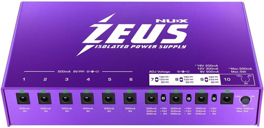 Nux Zeus All Isolated Power Supply for Guitar Pedal, Low Ground Noise, Universal Power, High Current