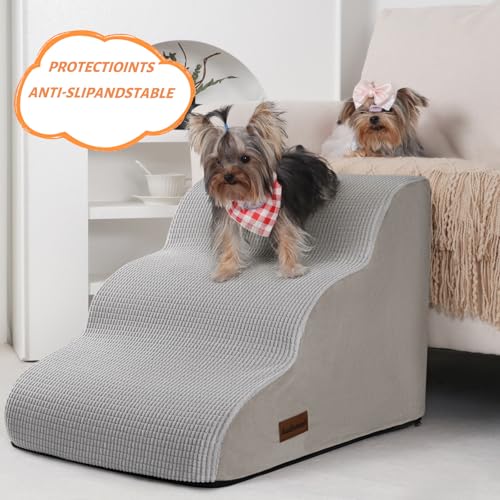 Image of Aodisman Dog Stairs for Small Dogs and Cats,3-Step Pet Ramp for Couch,Chair | 15.7 inch H Non-Slip Sturdy Dog Steps with Curved Ramp for Senior,Short-Legged Dogs,Puppy and Cats to Reach Sofa or Chair