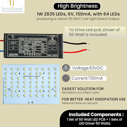 Image of Technobeam LED PCB with Driver for Repair | 63V 700mA | Aluminum Plate Base | Waterproof & Durable | Ideal for Flood Light and Street Light (50W)