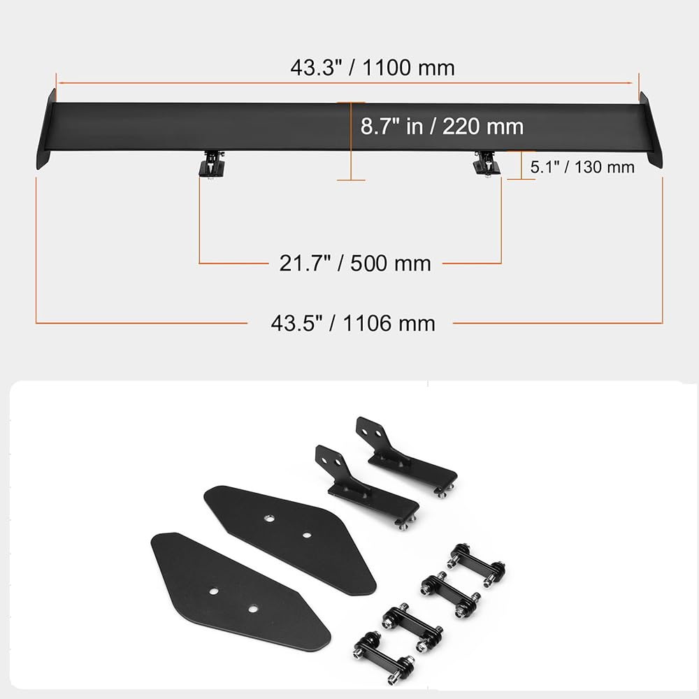Alerón Trasero Universal para Coches, 110cm Spoiler GT de Aluminio con Doble Cámara, Diseño Deportivo sin Taladros para Decoración del Vehículo