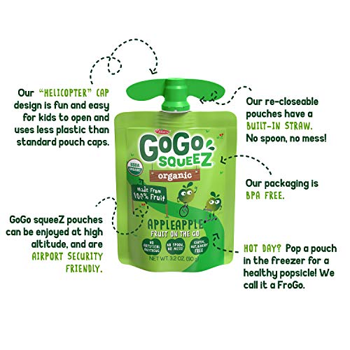 image for GoGo squeeZ Organic Applesauce, Apple Apple, 3.2 Ounce (4 Pouches), Gl