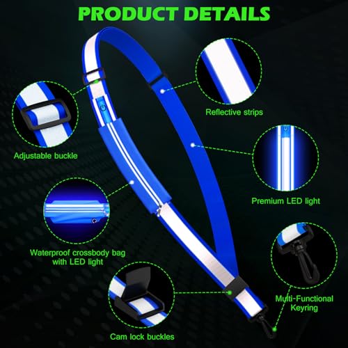 Leuchtband Joggen mit Reflektor Gürtel,LED Reflektorband USB Typ C Aufladbar Lauflicht mit Reflektoren Licht für Jogger Laufen Fahrrad Hundewandern Outdoor Sports für Männer, Frauen und Kinder (Blau)